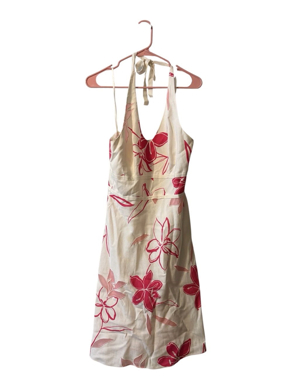 Ann Taylor Cream Dress with Pink & Navy Floral Trim